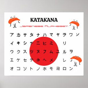 Japanisches Katakana-Alphabet Poster – Süßes Sushi