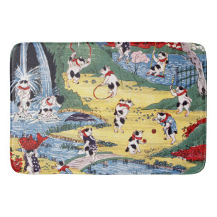 Japanisches Katzen Land, Utagawa Kunitoshi Badematte
