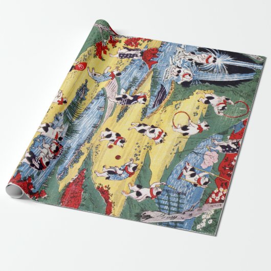 Japanisches Katzen Land, Utagawa Kunitoshi Geschenkpapier (Ungerollt)