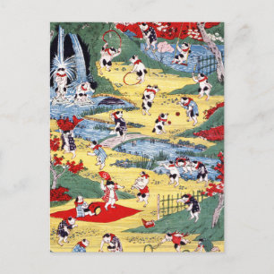 Japanisches Katzen Land, Utagawa Kunitoshi Postkarte