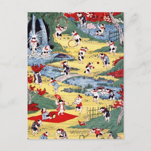 Japanisches Katzen Land, Utagawa Kunitoshi Postkarte (Vorderseite)