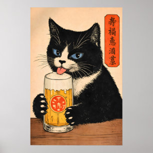 Japanisches Katzenbierposter, Retro-Asien-Style-Dr Poster