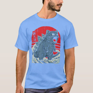 Japanisches Katzenmonster Wellen Lustige Catzilla T-Shirt