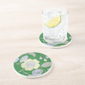 Japanisches KIMONO Gewebe, Blumenmuster Sandstein Untersetzer (Seite)