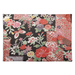 Japanisches KIMONO Gewebe, Blumenmuster Stofftischset