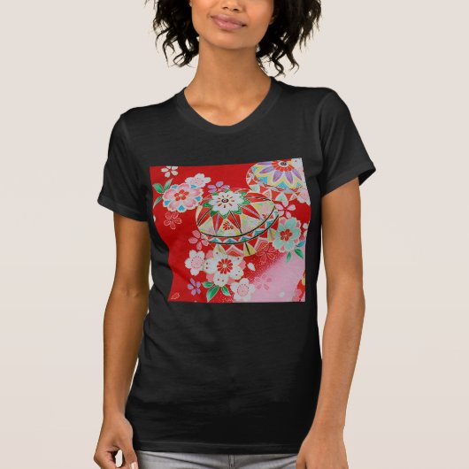 Japanisches KIMONO Gewebe, Blumenmuster T-Shirt (Vorderseite)