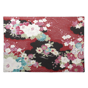 Japanisches KIMONO Gewebe, Blumenmuster Tischset