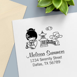 Japanisches Kimono-Mädchen-Adresse Permastempel