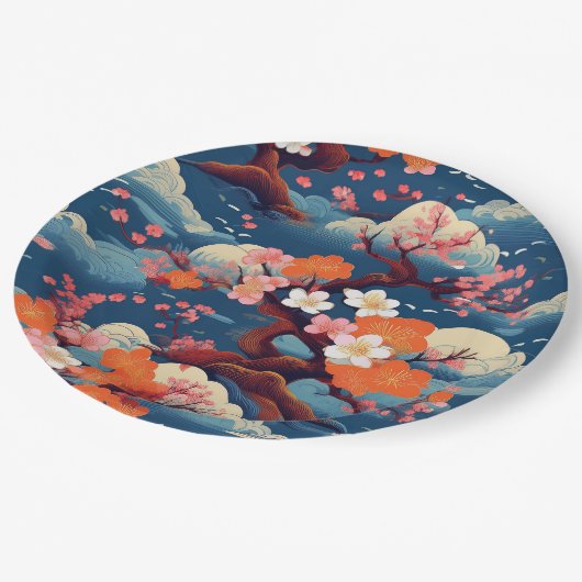 japanisches Kimono-Muster Pappteller (Schrägansicht)