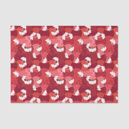 Japanisches Kimono Pattern Red Ginkgo Patchwork Seidenpapier (Vorderseite)