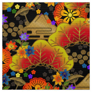 japanisches Kimono-Stoffmuster auf schwarz Stoff