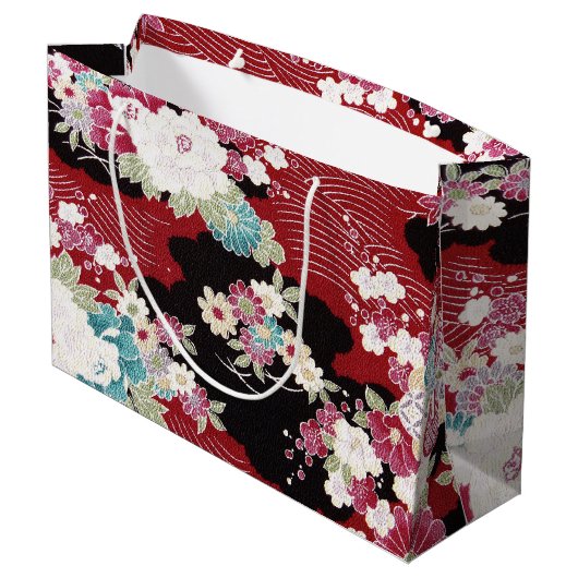 Japanisches KIMONO Textil, Blumenmuster Große Geschenktüte (Rückseite Schrägansicht)