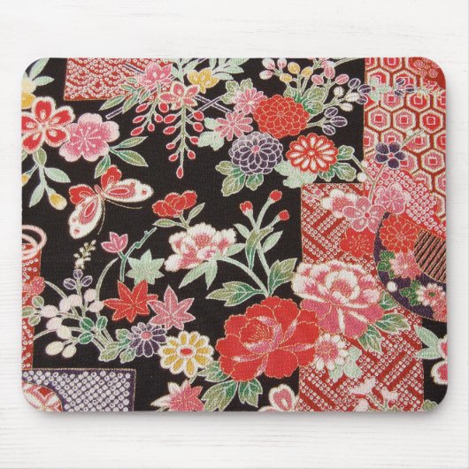 Japanisches KIMONO Textil, Blumenmuster Mousepad (Vorne)