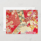 Japanisches KIMONO Textil, Blumenmuster Postkarte (Vorne/Hinten)