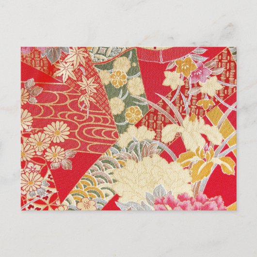 Japanisches KIMONO Textil, Blumenmuster Postkarte (Vorderseite)