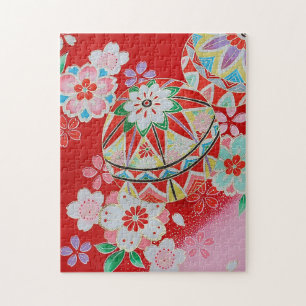 Japanisches KIMONO Textil, Blumenmuster Puzzle