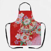 Japanisches KIMONO Textil, Blumenmuster Schürze (Vorderseite)
