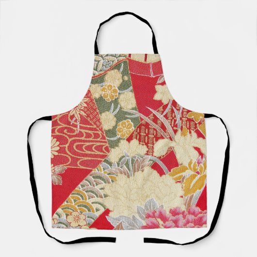 Japanisches KIMONO Textil, Blumenmuster Schürze (Vorderseite)