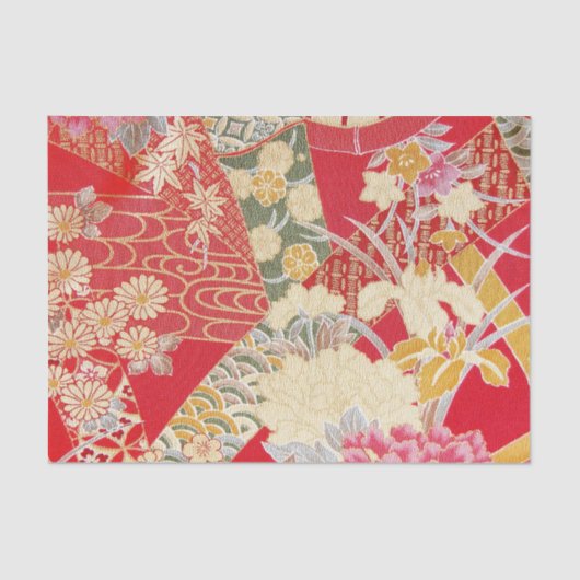Japanisches KIMONO Textil, Blumenmuster Seidenpapier (Vorderseite)