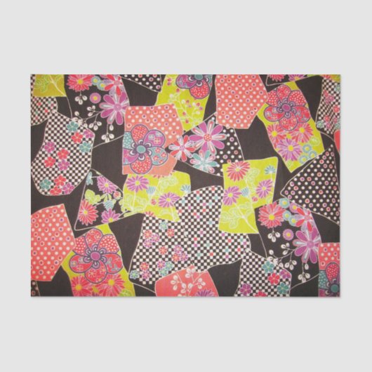 Japanisches KIMONO Textil, Blumenmuster Seidenpapier (Vorderseite)