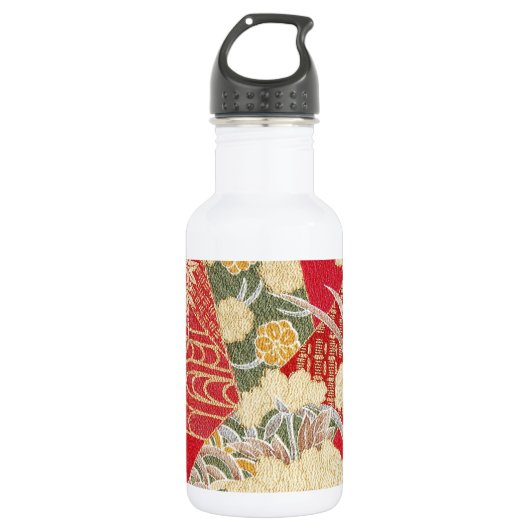 Japanisches KIMONO Textil, Blumenmuster Trinkflasche (Vorderseite)