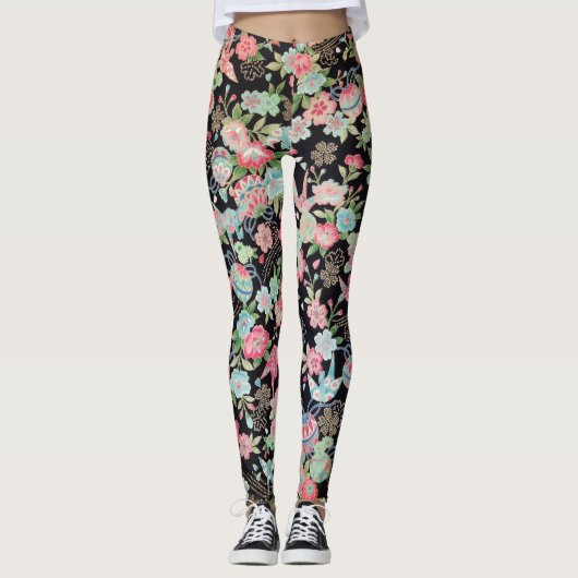 Japanisches KIMONO Textil, Floret Muster Leggings (Vorderseite)