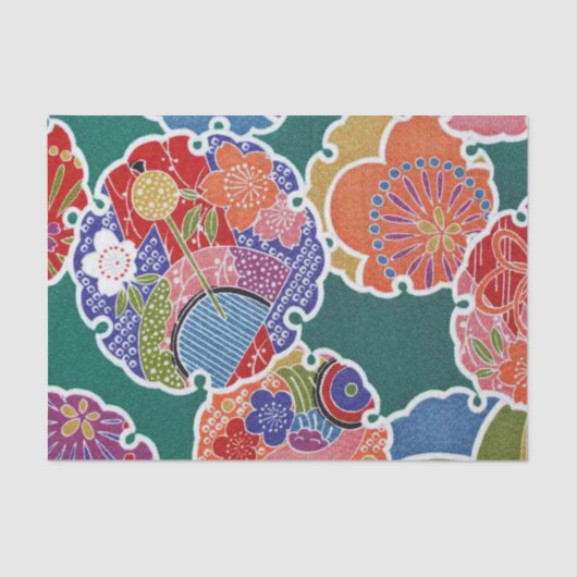 Japanisches KIMONO Textil, Floret Muster Seidenpapier (Vorderseite)
