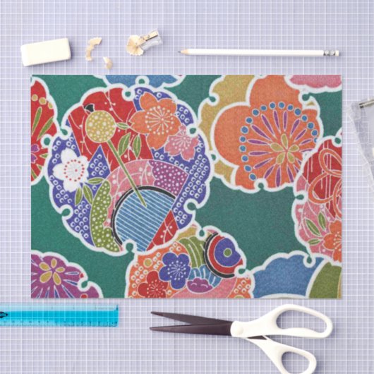 Japanisches KIMONO Textil, Floret Muster Seidenpapier (Handwerk)