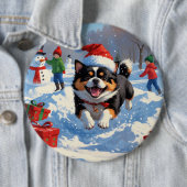 Japanisches Kinn im Schnee mit Weihnachtsmütze Button (Beispiel)