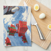 Japanisches Kinn im Schnee mit Weihnachtsmütze Geschirrtuch (Viertel Falte)