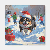 Japanisches Kinn im Schnee mit Weihnachtsmütze Magnet (Vorne)