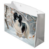 Japanisches Kinn Let It Snow Weihnachten Große Geschenktüte (Rückseite Schrägansicht)