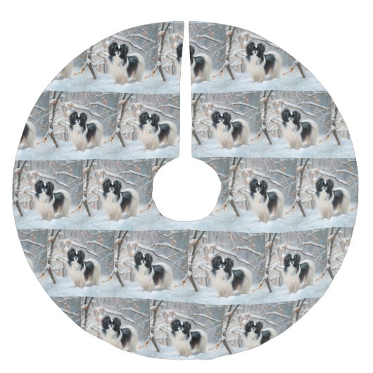 Japanisches Kinn Let It Snow Weihnachten Polyester Weihnachtsbaumdecke (Vorderseite)