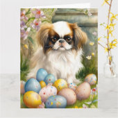 Japanisches Kinn mit Ostereiern Karte (Gelbe Blume)