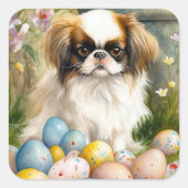 Japanisches Kinn mit Ostereiern Quadratischer Aufkleber (Vorderseite)
