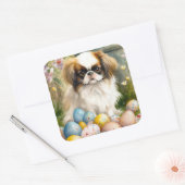 Japanisches Kinn mit Ostereiern Quadratischer Aufkleber (Umschlag)