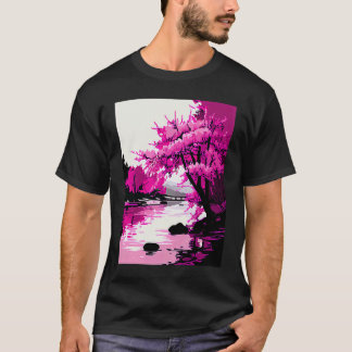 Japanisches Kirschblossom lebhaftes Rosa auf dem W T-Shirt