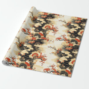 Japanisches Kirschblüten-Fächer-Muster (3) Geschenkpapier