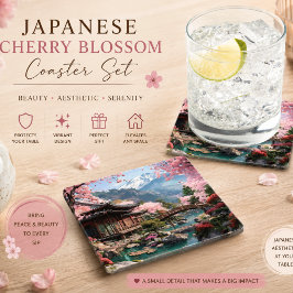 Japanisches Kirschblüten-Landschaft-Set | El Rechteckiger Pappuntersetzer