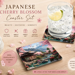 Japanisches Kirschblüten-Landschaft-Set   El Rechteckiger Pappuntersetzer