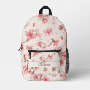 Japanisches Kirschblüten-Monogramm Rosa Blau Bedruckter Rucksack