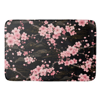 Japanisches Kirschblüten-Monogramm Rosa Schwarz Badematte