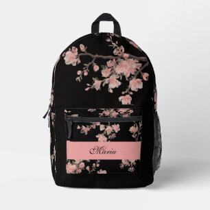 Japanisches Kirschblüten-Monogramm Rosa Schwarz Bedruckter Rucksack
