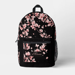 Japanisches Kirschblüten-Monogramm Rosa Schwarz Bedruckter Rucksack