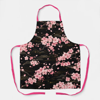 Japanisches Kirschblüten-Monogramm Rosa Schwarz Schürze