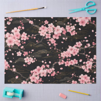 Japanisches Kirschblüten-Monogramm Rosa Schwarz Seidenpapier