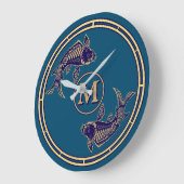 Japanisches Koi-Fisch-Monogramm Große Wanduhr (Winkel)