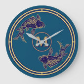 Japanisches Koi-Fisch-Monogramm Große Wanduhr (Vorderseite)