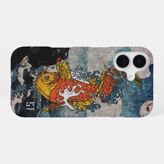 japanisches Koi Fish Moonlit Leap Kunstwerk iPhone 16 Hülle (Rückseite (Horizontal))