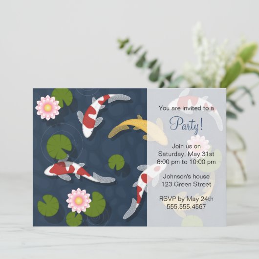 Japanisches Koi Fish Pond Party Einladung (Stehend Vorderseite)